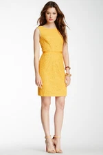 Trina Turk B Line Crochet Fully Lined Dress Sunkissed Yellow, Size 8
