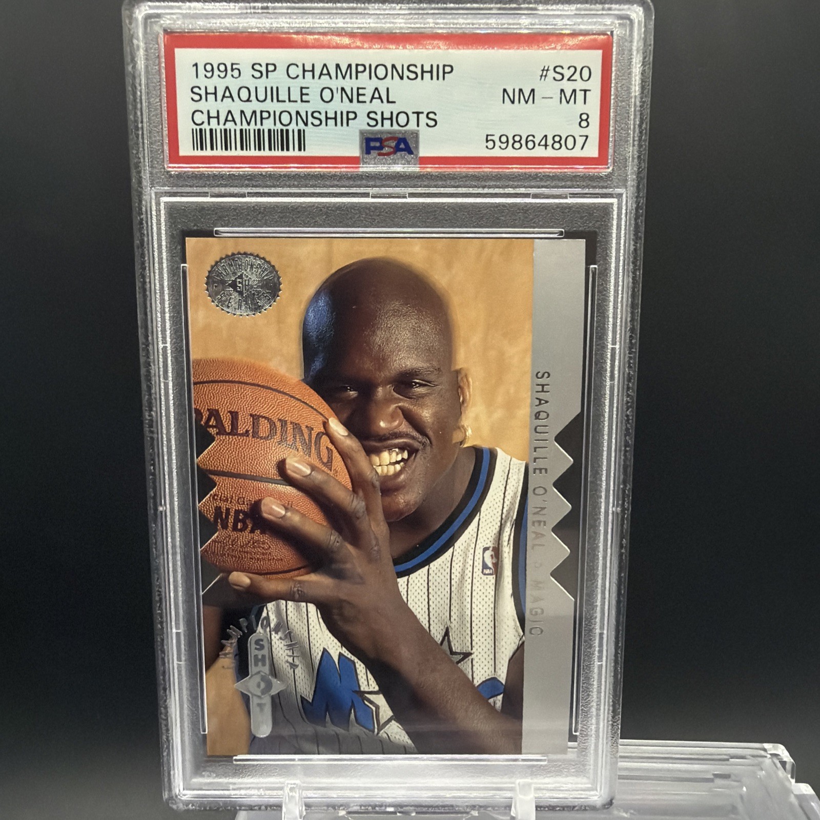 1995 SP Championship Shaquille O’Neal Championship Shots #S20 PSA 8 NM-MT view 1