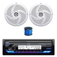 JVC KD-X38MBS Marine BT Receiver, 2x 5.25" 180W Speakers White w/ Wire