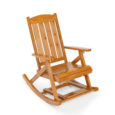 Wooden Rocking Chair Porch Rocker with Retractable Pedal for Indoor Patio Garden