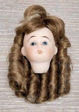 Antique Bisque Doll Head w/ Human Wig Hair Small 2" Early Marked