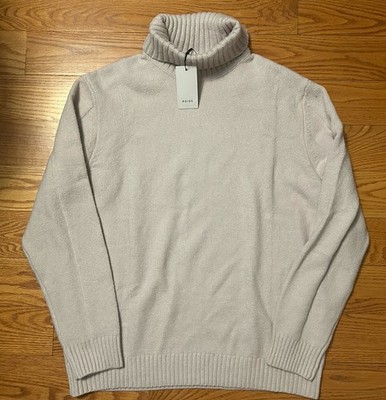 NWT! Mens Reiss Bernardo Roll Neck Boucle Pullover Sweater Ice Grey XL $220