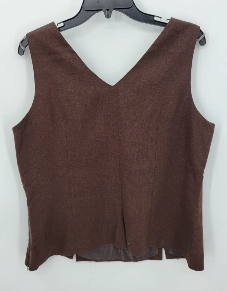 Top Dressbarn para mujer 14 marrón lino bordado floral sin mangas artístico Foto 2 de 4