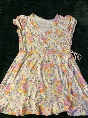 No Boundaries Women s Floral Wrap Dress V-Neck Puff Sleeve Tie Knee Length 2X