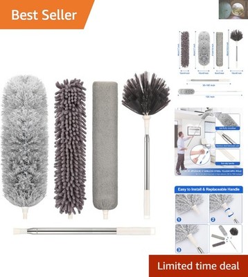 Extendable Microfiber Duster 30-100 Inches with Bendable Head & Brushes Kit