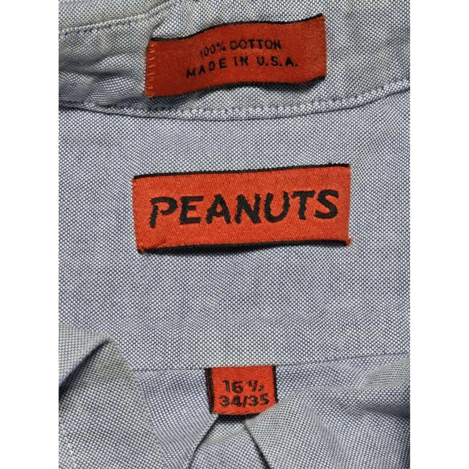 Peanuts Snoopy Golf Button Up Shirt Men 16 1/2 34/35 Long Sleeve Blue Cotton USA - Image 3 of 4