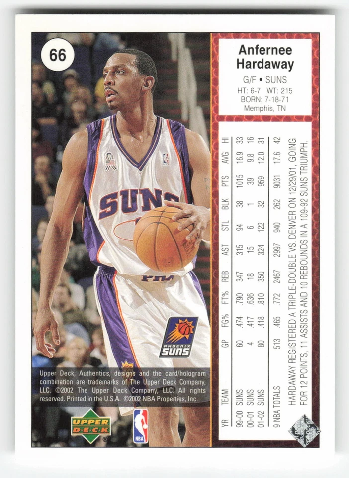 2002-03 Upper Deck UD Authentics #66 Anfernee Hardaway Suns - Image 2 of 2