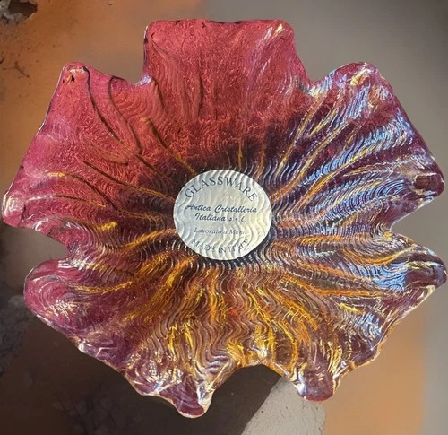 Antica Cristalleria Italiana Lavorato A Mano glass Bowl Italy made Murano style