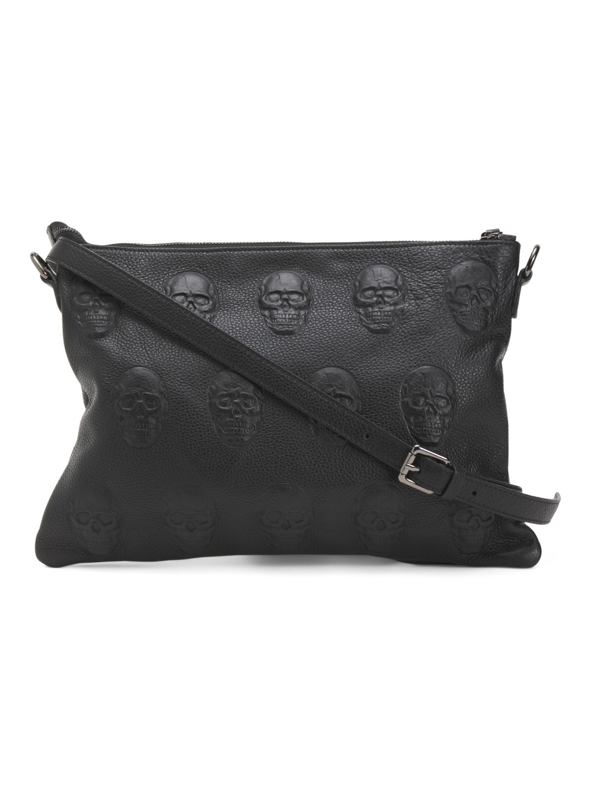 IO PELLE Italy Leather skulls Crossbody embossed skull Black 14