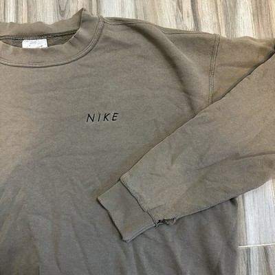 Vtg Nike Crewneck Sweatshirt Brown Spellout Embroidered Logo Men's XL Grunge Sk8