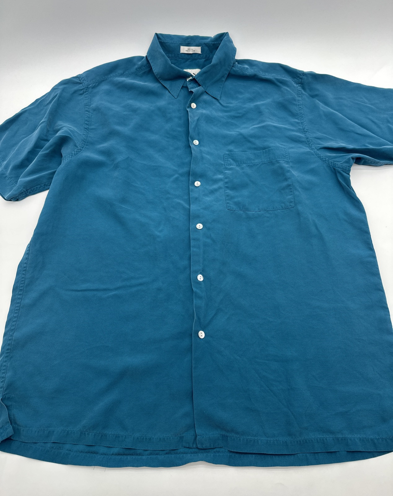 Alfani Button Up Shirt Mens L Blue Solid Pocket 100% Slik …#22852