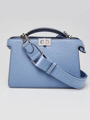 Fendi Blue Pebbled Leather Small Peekaboo Iseeu XCross Satchel Bag 7VA582