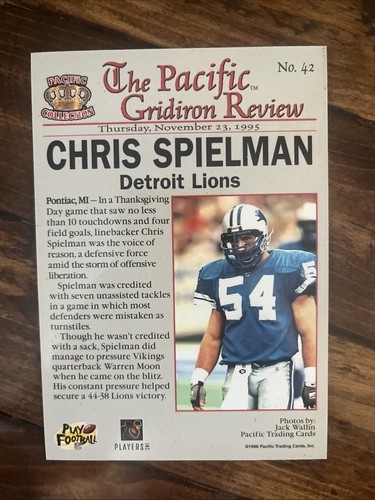 1996 Pacific Gridiron #42 Spielman & #40 Perriman Detroit Lions Cards EX/NM - Picture 3 of 5