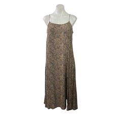 MNG Mango Beige Leopard Animal Print Sleeveless Slit Cami Tank Midi Dress Size 6