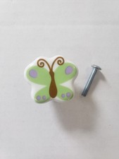 Vintage Green Porcelain Butterfly Cabinet Knob Pull Dresser Drawer W Screw VTG