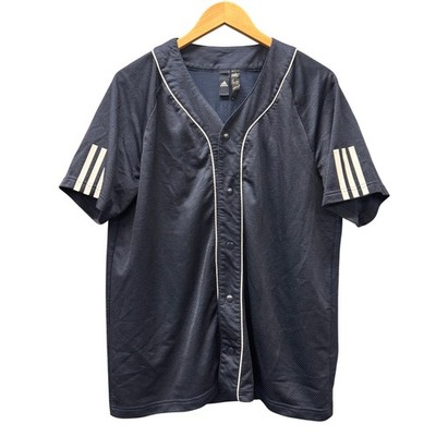 adidas Baseball Jersey Mens Large Blue White THREE STRIPE LIFE Snap Up Active
