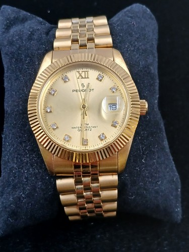 Peugeot Quartz Gold Edelstahl 3ATM Water Resistant Herrenuhr