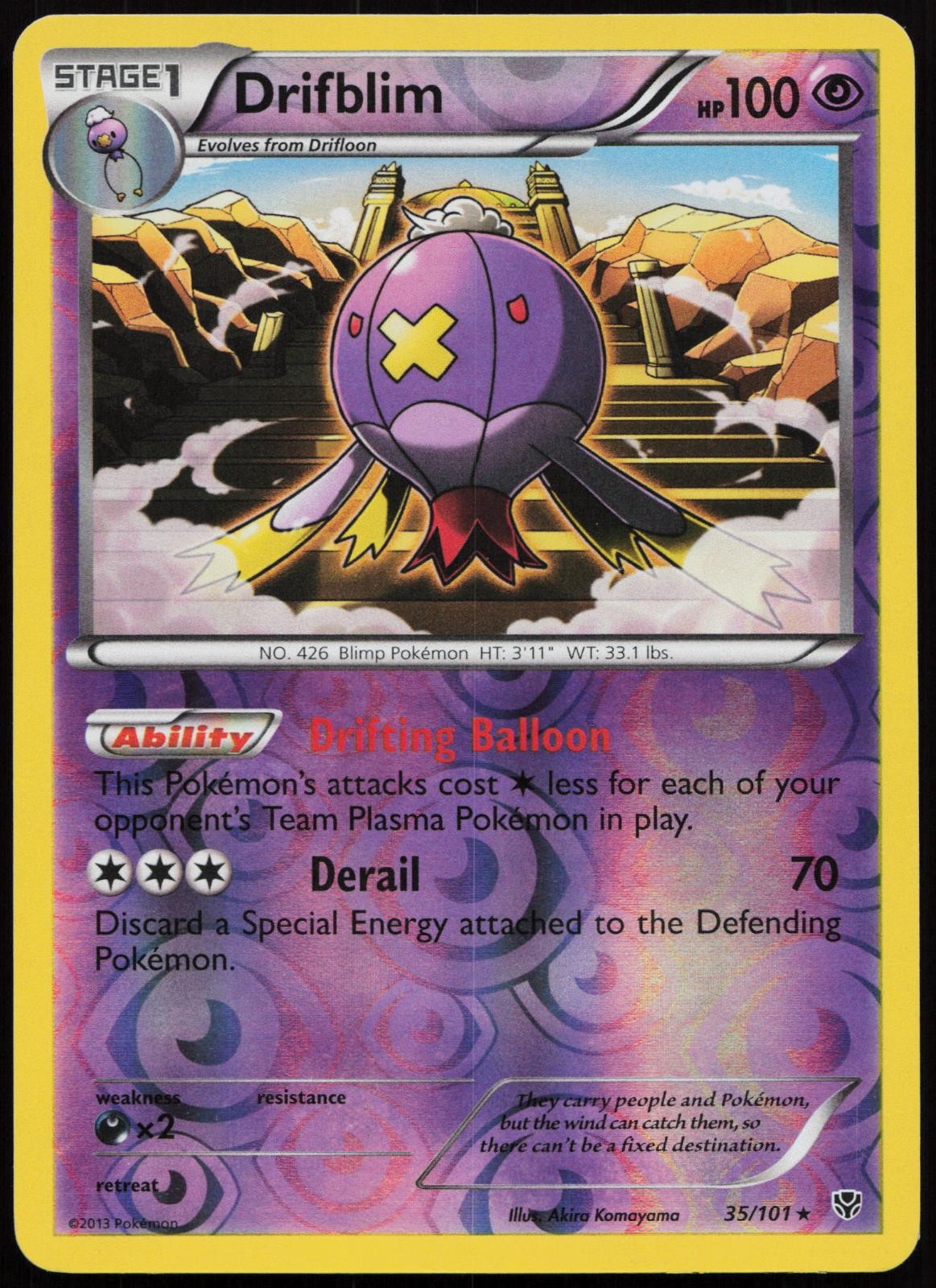 Drifblim 35/101 Rare Plasma Blast Pokemon Reverse Holo Moderately Played