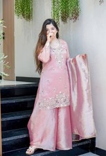 New Launching Heavy Satin Pink Top Palazzo With Dupatta For Festival Wear