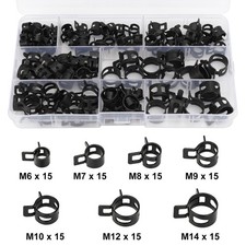 105x Hose Spring Clamps 6-14mm Fastener Fuel Water Line Pipe Air Tube Clips Kit