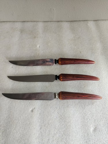 3 Vintage Crown Crest Carving Knifes from Sheffield England