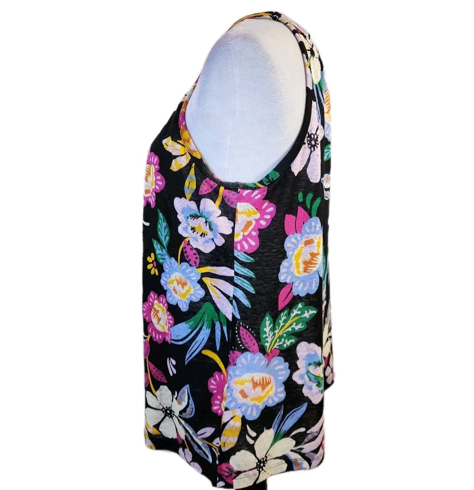 Camisa sin mangas C&C California para mujer floral de lino talla grande artística tropical playa Foto 4 de 4