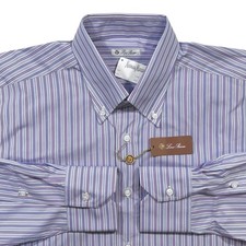 New LORO PIANA Men's EDWARD Dress Shirt XL 17.5 / 44 White Blue Stripes NWT