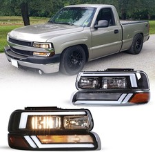 Fit 1999-2002 Chevy Silverado 00-06 Tahoe Suburban Black Headlightsbumper Lamps