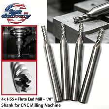 1/8" x 1/4" HSS End Mill Set 4pcs   4 Flute Straight Shank Cutter for Metal CNC