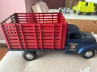 VINTAGE RED AND BLUE TONKA FARMS HIGH RACK TRUCK