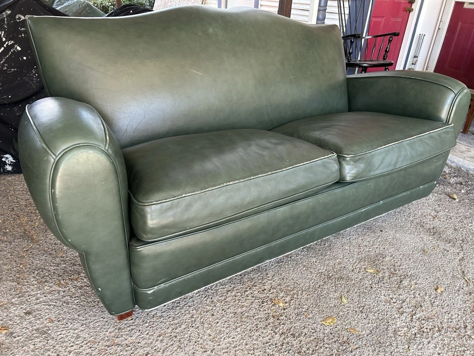 "Sofá y silla de sofá MCM vintage de cuero genuino verde oscuro de 80""" Foto 3 de 4