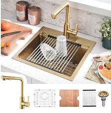 Kitead 21x20 Drop In Gold Bar Sink with Faucet - 21 Inch Gold Drop In Single...