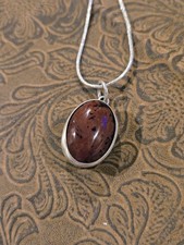 Vintage Sterling Silver Taxco Mahoń Jaspis Naszyjnik wisiorek
