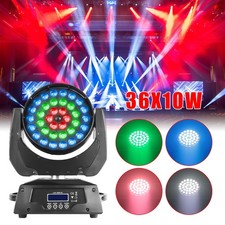 36X10W RGBW 4in1 LED Wash Moving Head Light DMX Zoom Beam Stage Lighting Show DJ
