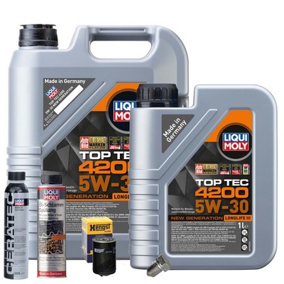 Motoröl 5W30 LIQUI MOLY 6L+HENGST Ölfilter+Spülung+Cera Tec+Ölablassschraube