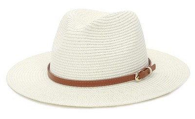 Straw Sun Hats for Women Men Panama Fedora Summer Hat with Leather Belt Wide ...