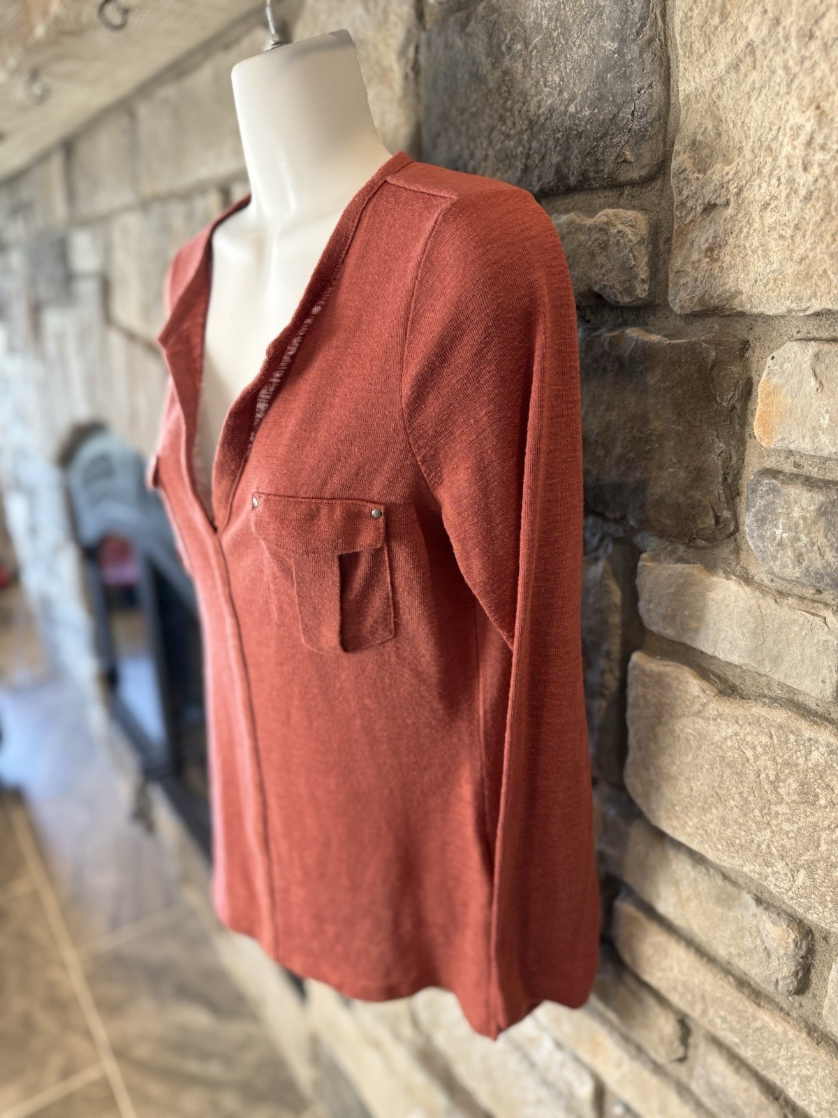 Calvin Klein Women’s Terracotta Orange Long Sleeve Shirt Size XS Pockets Stretch