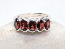 Size P Sterling Silver 925 Red Stone Ring Ladies 5 Stones Bezel Set Hallmarked