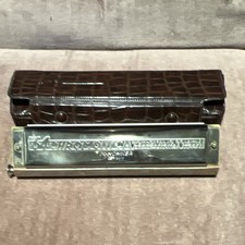 M. HOHNER Chromonica Chromatic Harmonica Silver Wood Metal with Case