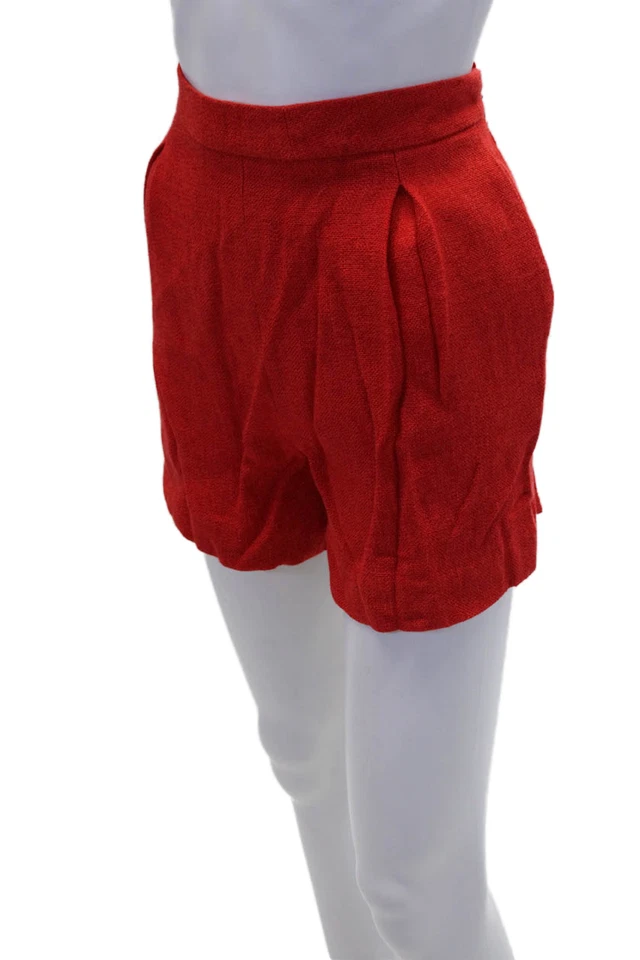 Pantalones Cortos Giambattista Valli Para Mujer Plisados Dos Bolsillos Tiro Alto Rojo Talla 38 Foto 2 de 4