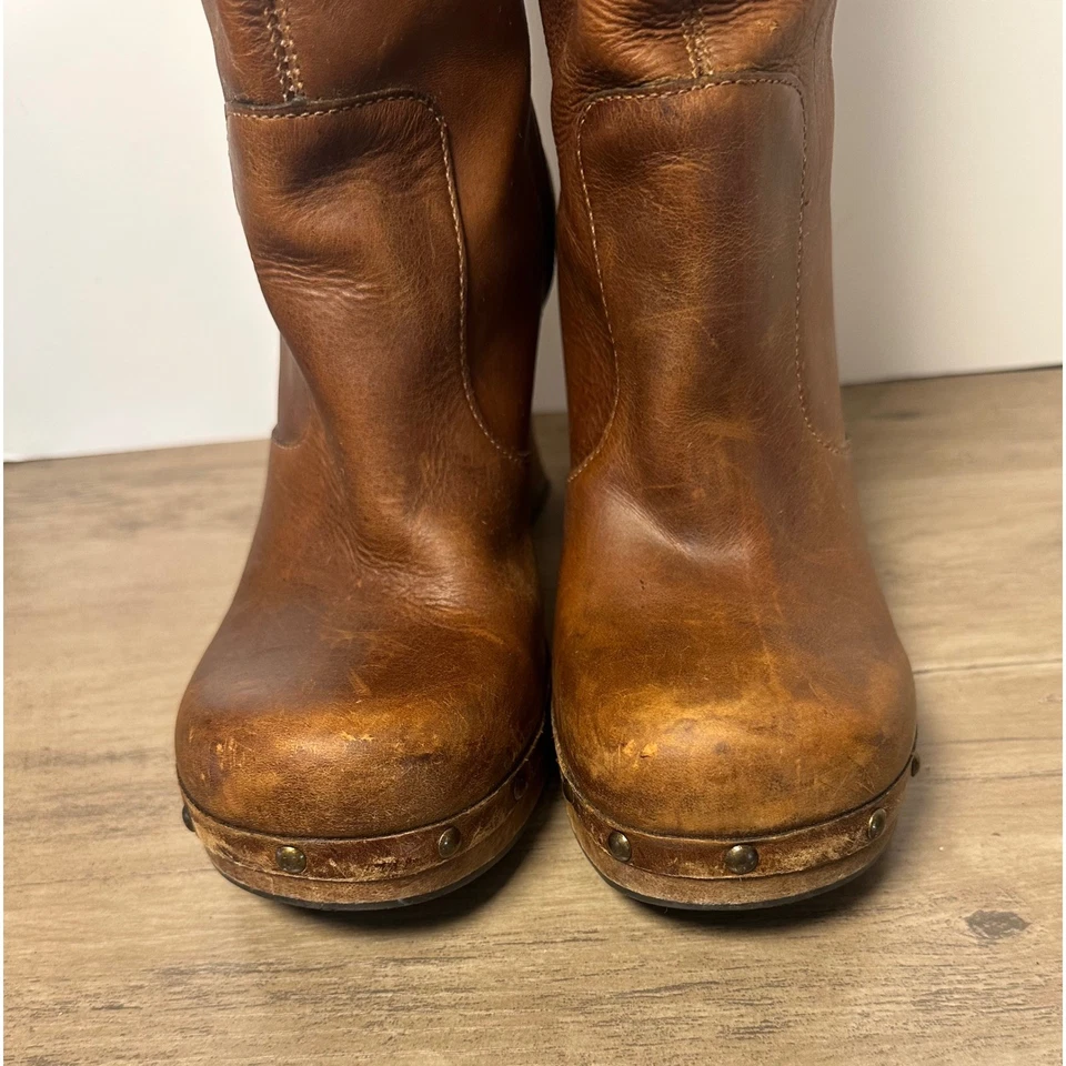 Botas de Colección Años 90 MIA Cuero Marrón Gruesas Plataforma Madera Tacón Bloque Talla 8 Foto 3 de 4