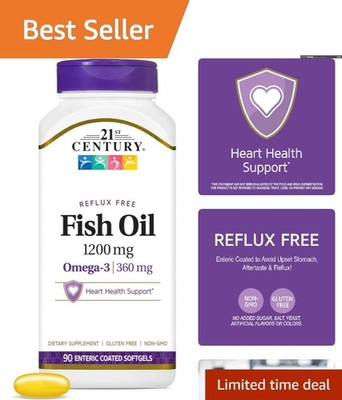 Reflux-Free Fish Oil 1200 mg Softgels, 90 Count, Gluten-Free Heart Supplement