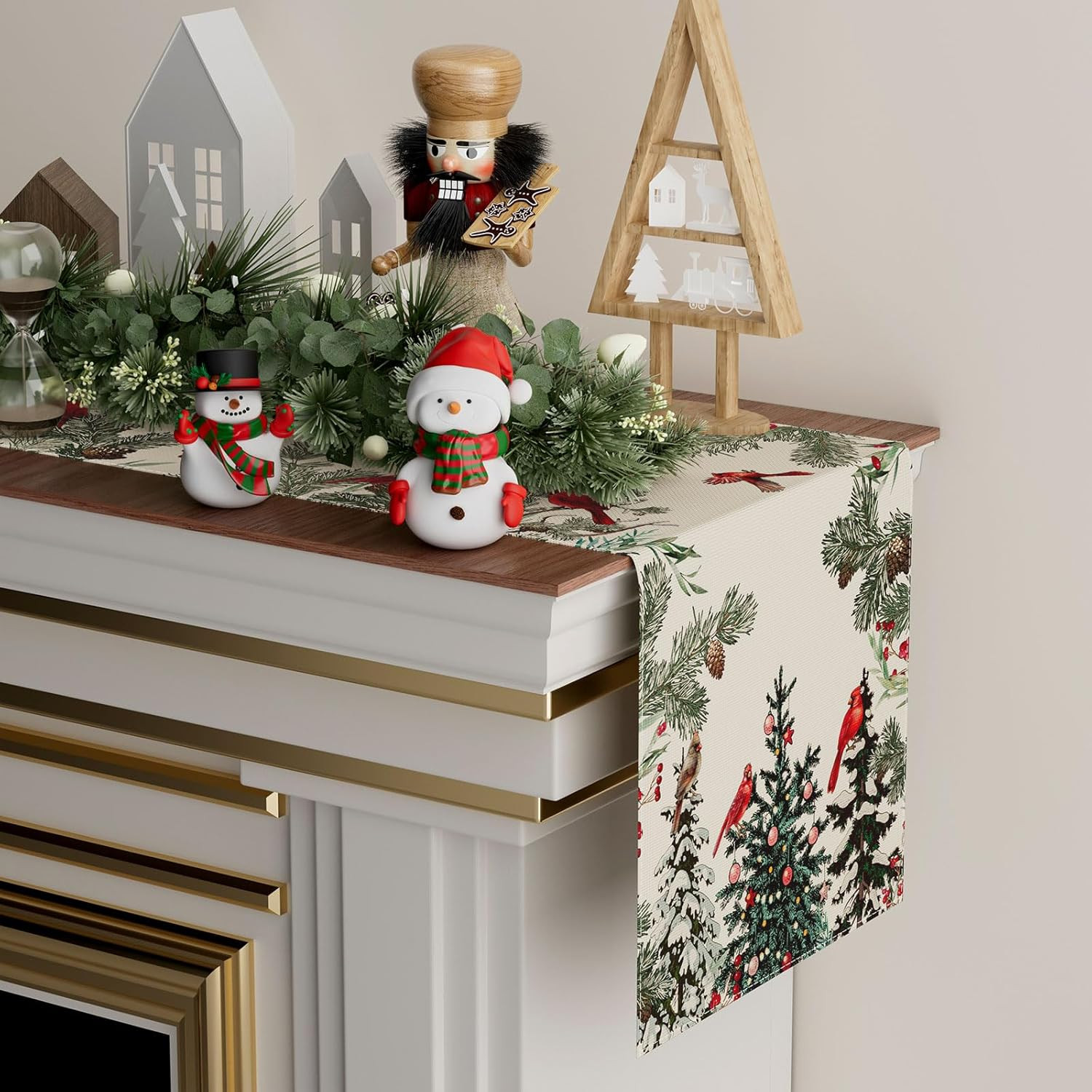 Cardinal Birds Winter Pine Tree Christmas Xmas Table Runner Table Decoration for