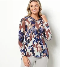 LOGO Lounge by Lori Goldstein Camo Print Sheer Mesh Hoodie Neutral Medium A48903