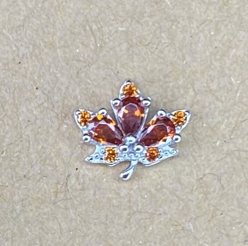 SP Earrings- Maple Leaf- Autumn, Fall- Simulated Orange CZ- .925 Sterling Silver - Picture 2 of 4