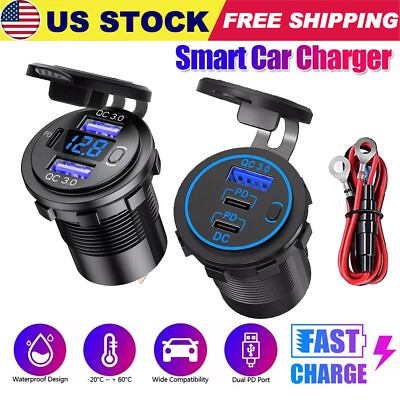 12V USB C Charger Port Fast Car Charger PD & QC Outlet Socket for Boat RV Marine