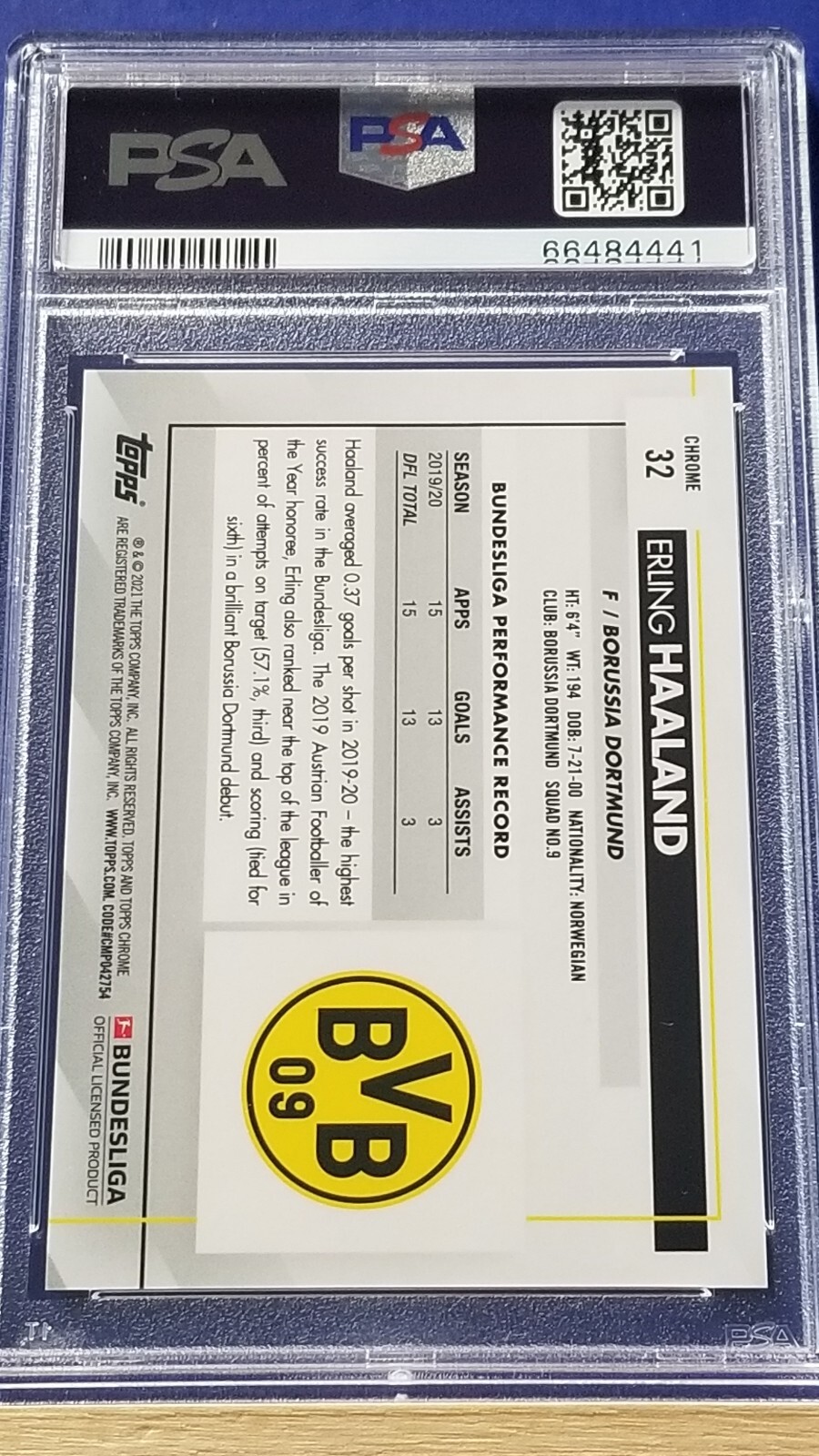 Erling Haaland - 2020 Topps Chrome Bundesliga   PSA 10 view 2