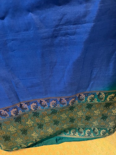 Silk Sari Blue Green Fabric Finished 92 x 44 Brocade