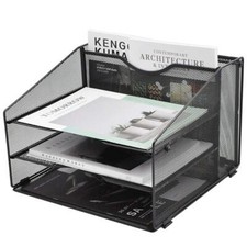 Mesh Desktop File Organizer Document Desk Folder Holder with 3 Paper Letter T...