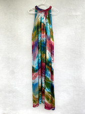 🌸 Womens Raised Velvet Print Halter Neck Long Maxi Dress Sleeveless Size 12 14